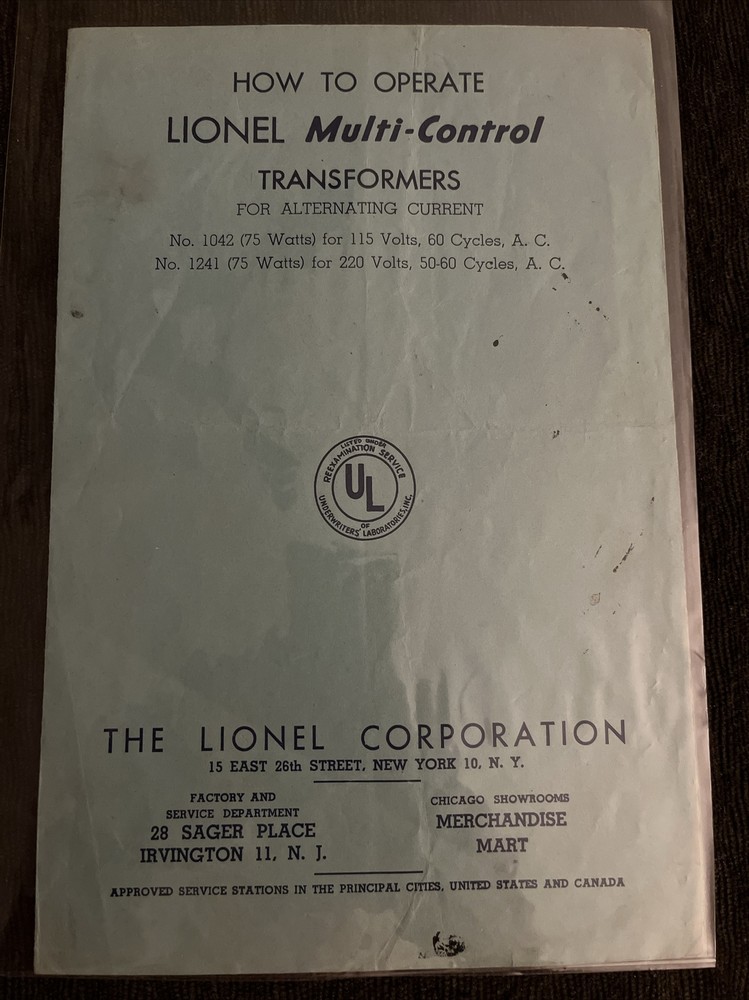 How To Operate Lionel Multi-Control Transformers (1946)