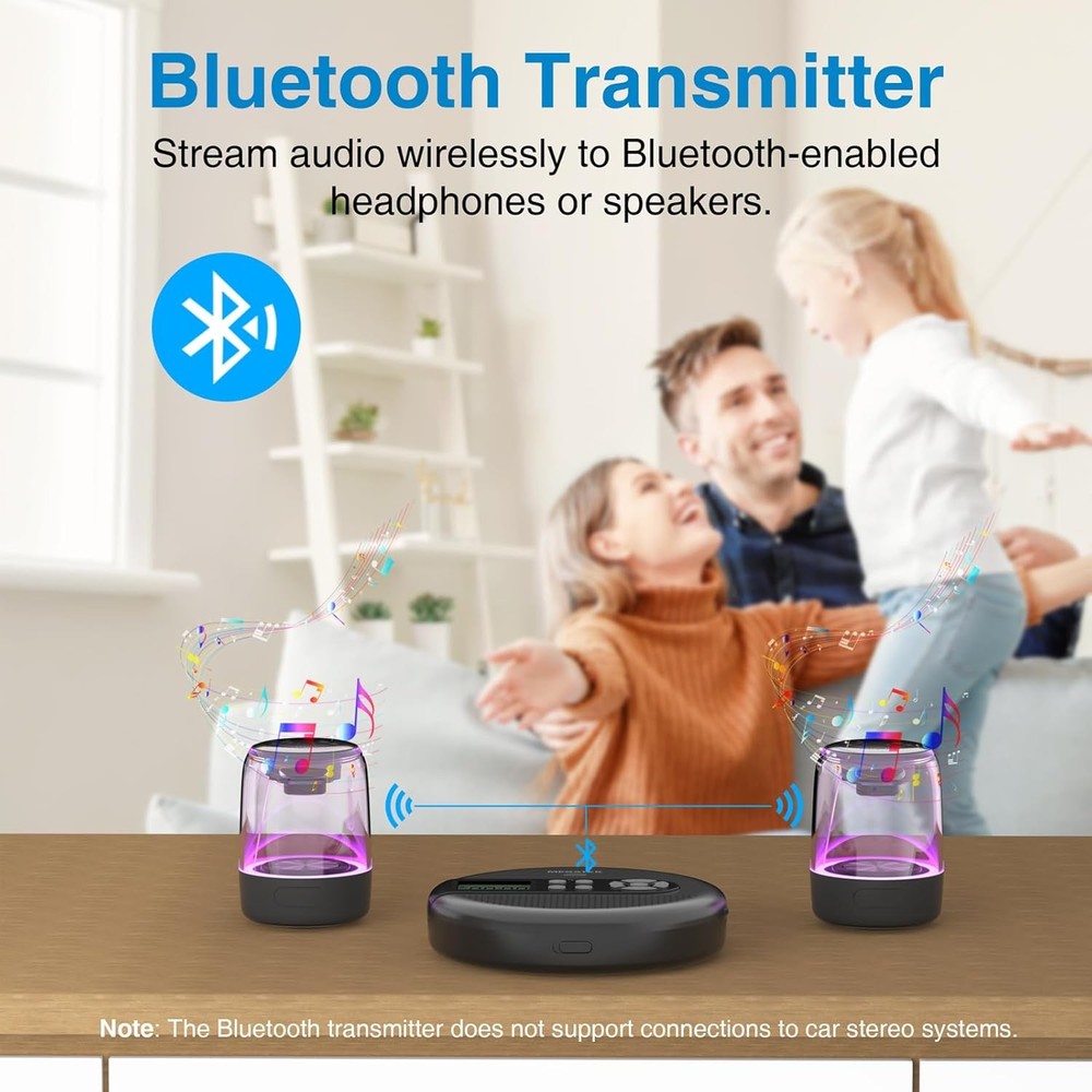 CP27BR Portable CD Player Bluetooth Car W/ FM Transmitter USB AUX LCD Display