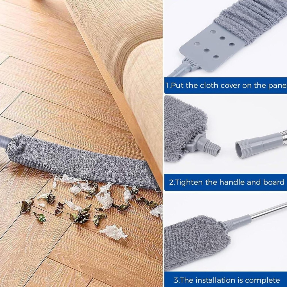 Flat Duster Retractable Long Handle Microfiber Duster Under Appliance