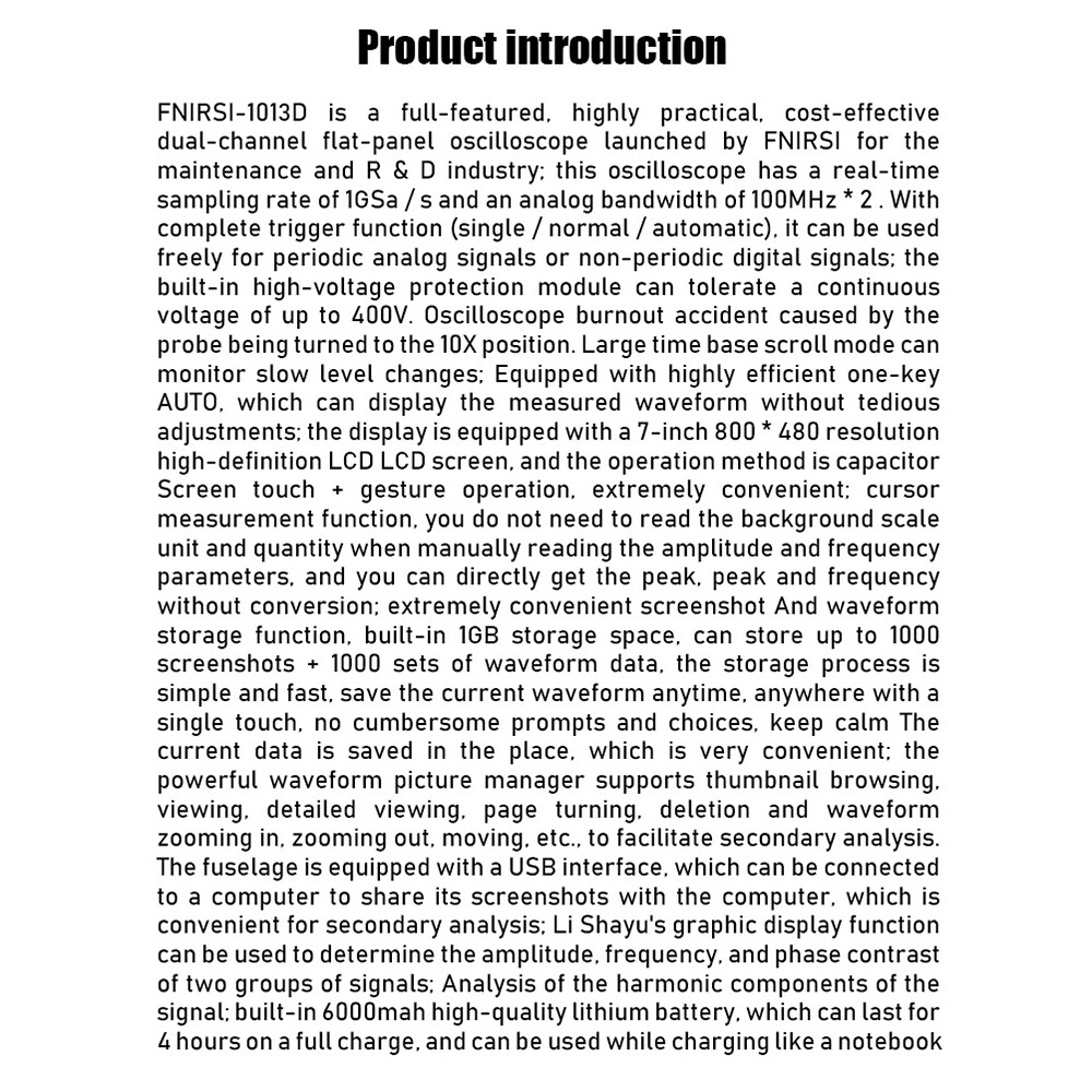 Digital Tablet Oscilloscope for FNIRSI Mini 7" Touch Panel 2CH 100MHz
