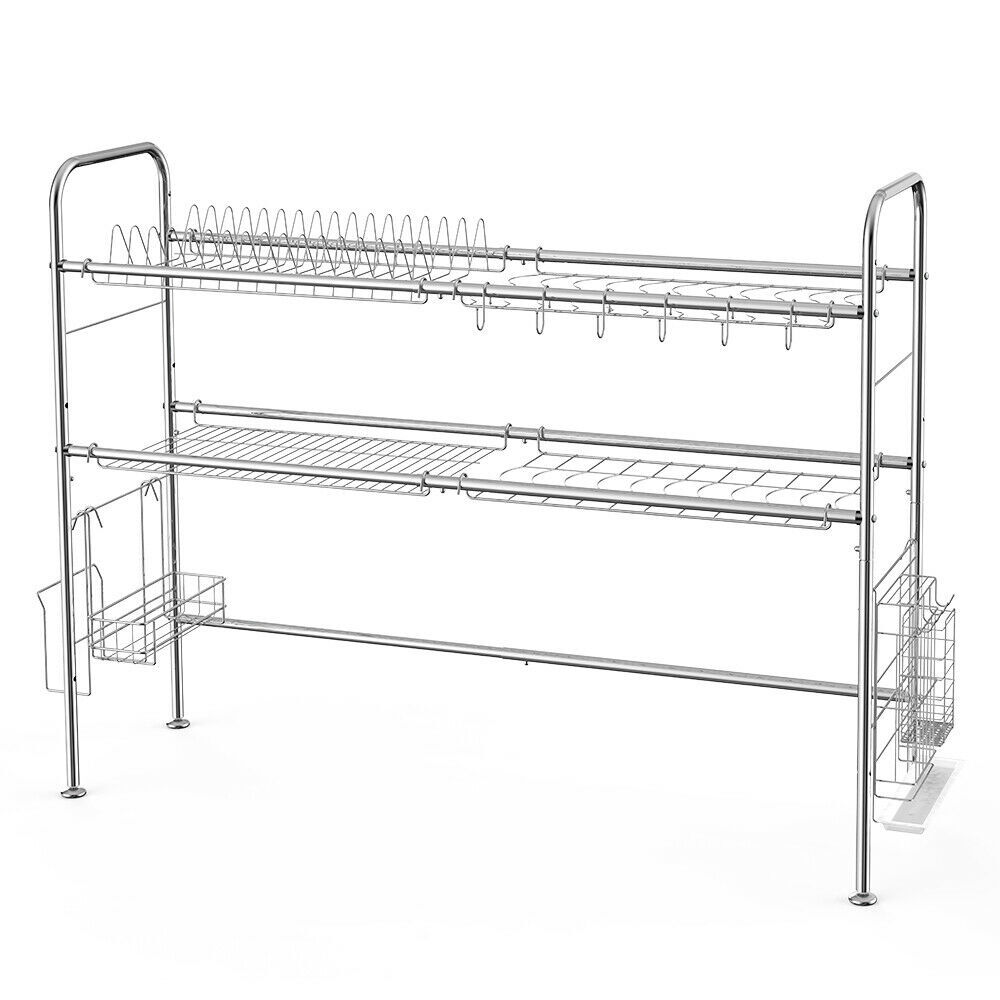 2-Tier Over The Sink Dish Drying Rack Stainless Steel Drainer Kitchen Organizer