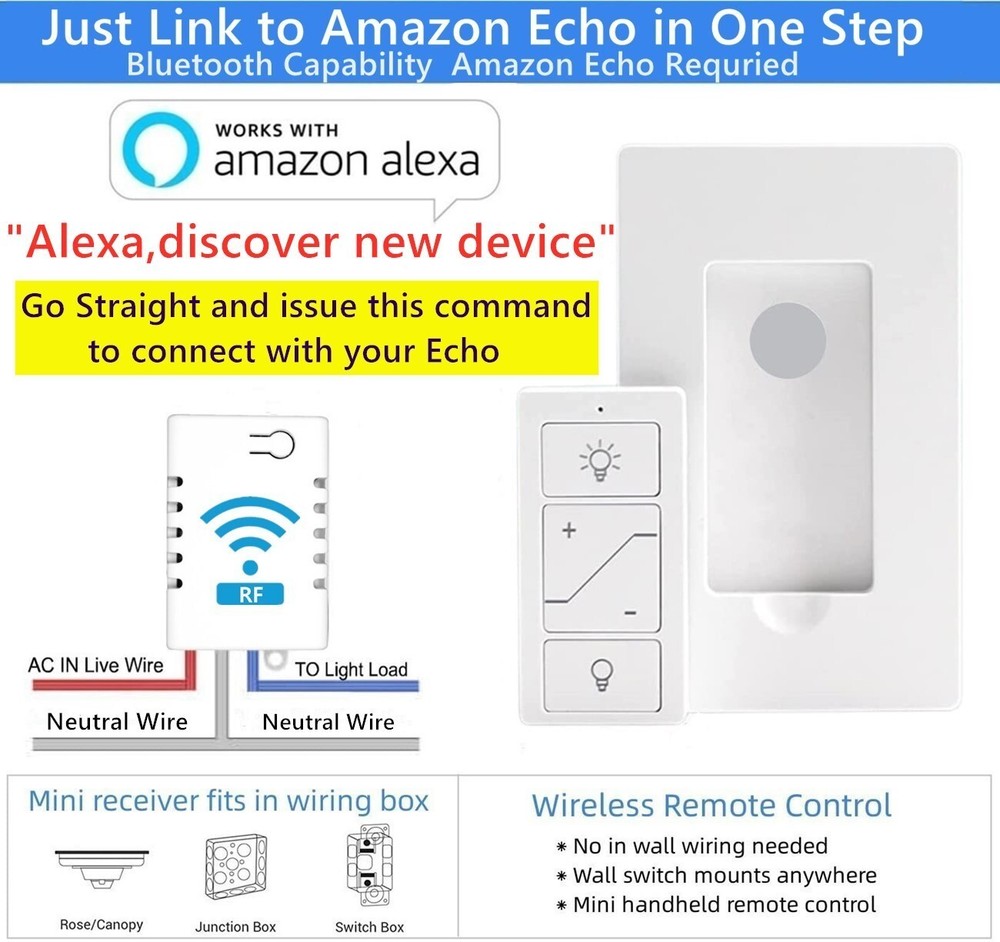 Smart Remote Light Switch, 2 Remotes for Multi-Location Control, Works with Alex