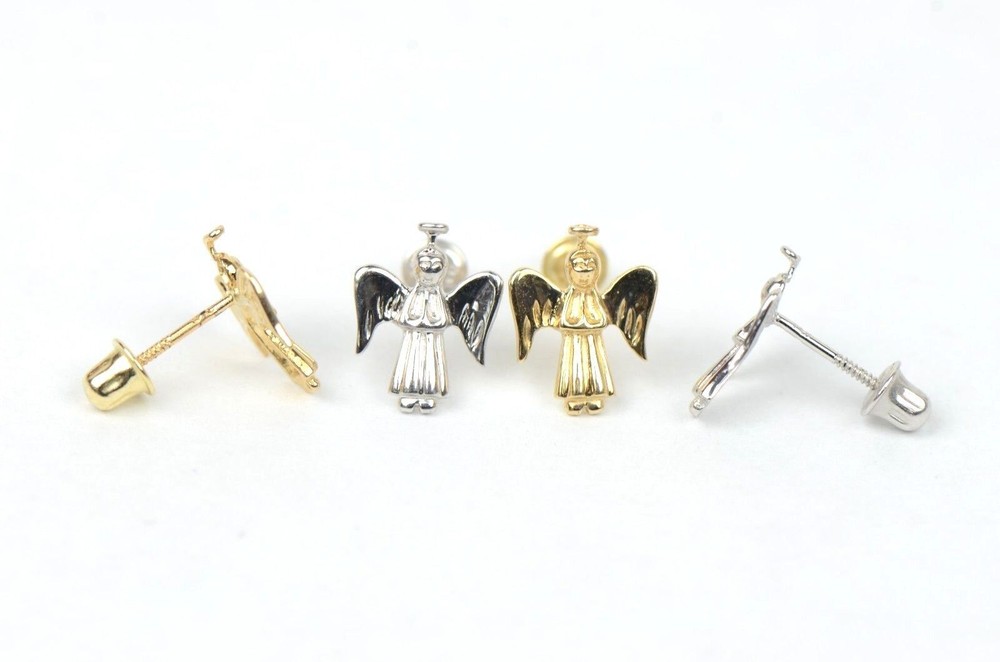 14k Yellow or White Gold Angel Stud Earrings