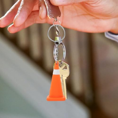 2Pcs Mini Traffic Cone Keychain Construction Key Ring Charm for Bag Backpack