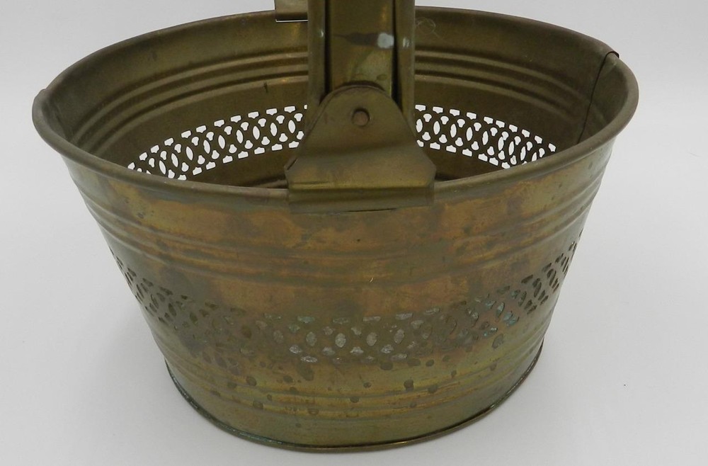 Vintage Solid Brass 9" Basket with Handle Made in India