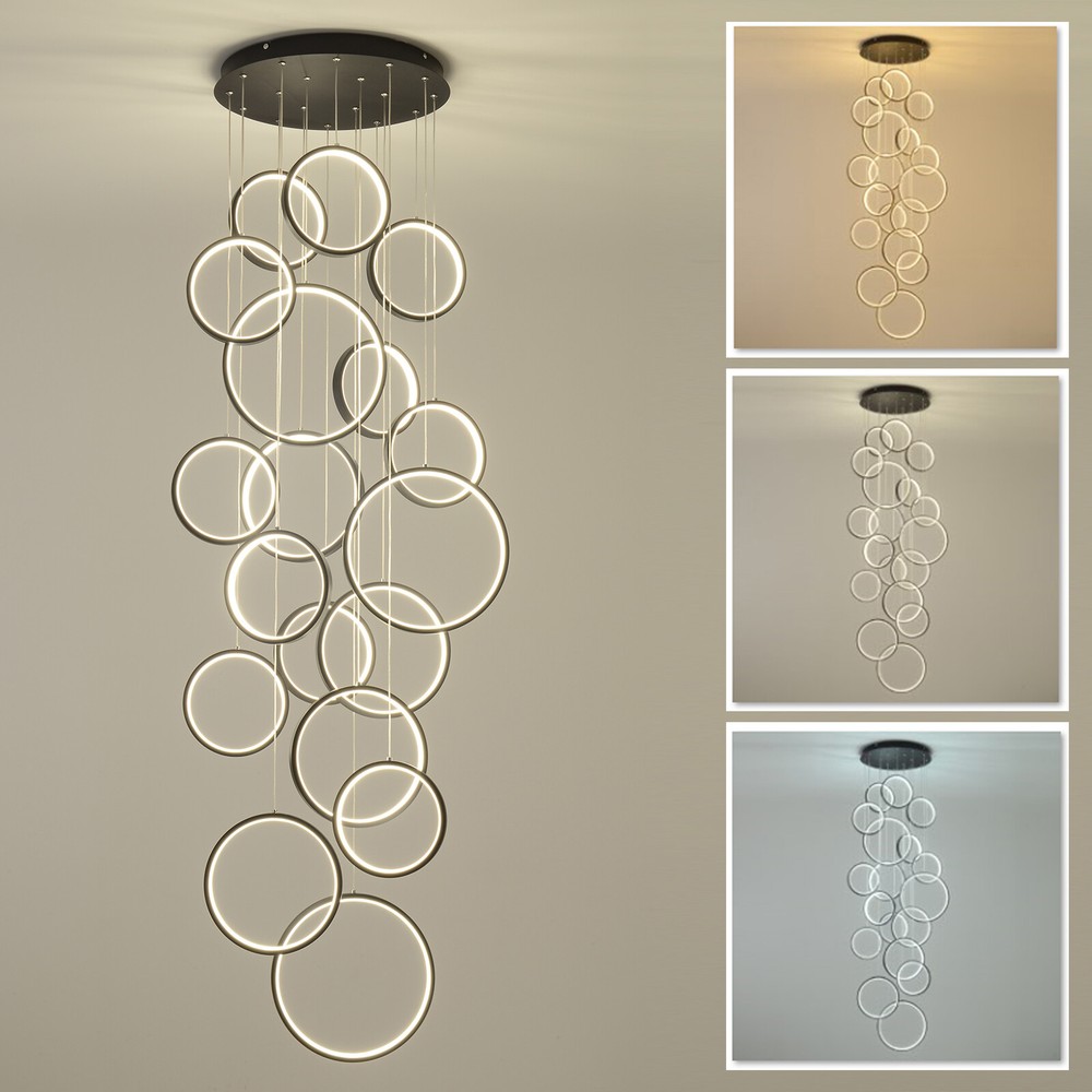 Modern Led Chandelier Lighting,Dimmable with Remote Control 18 Rings,Adjtable
