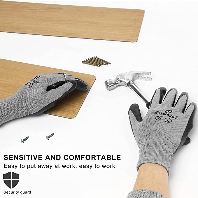 12 Pairs Polyester & Nitrile Safety Work Gloves with Seamless Liners Smooth