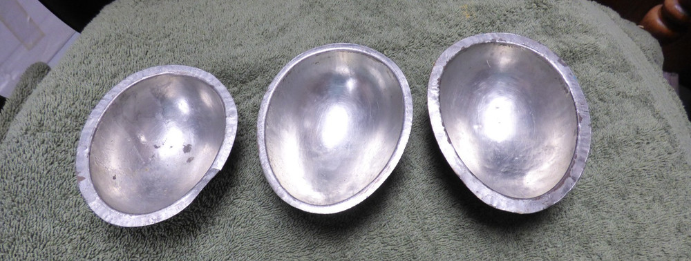 3 Easter Egg Tin Aluminum Candy Cake Molds 5" & 4"