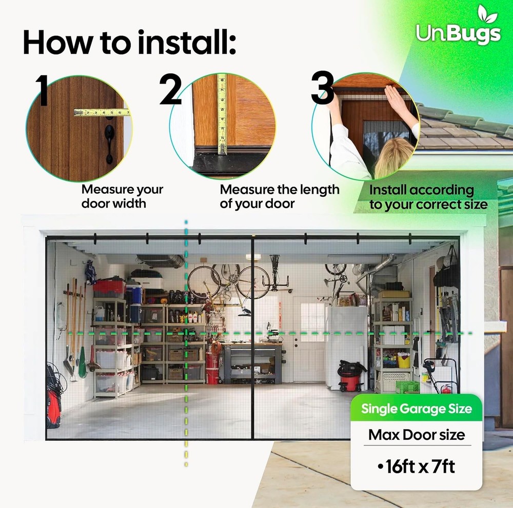 Pet-Friendly UnBugs Garage Screen for 2-Car Doors - Bug Closure & Fresh Air