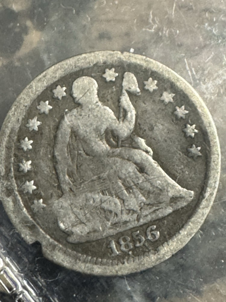 1856 Seated Half Dime, Type Coin, Light Damage, 99c shipping