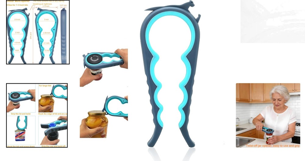 Multi-Functional Jar and Bottle Opener for Low Strength Hands - Blue and Grey