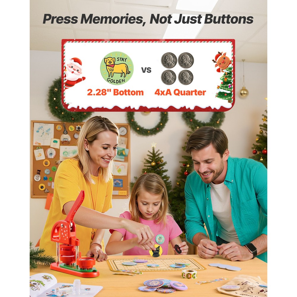 Uimoso Button Press Machine with 2.28 in Mold, Includes 100 Button Parts, Red