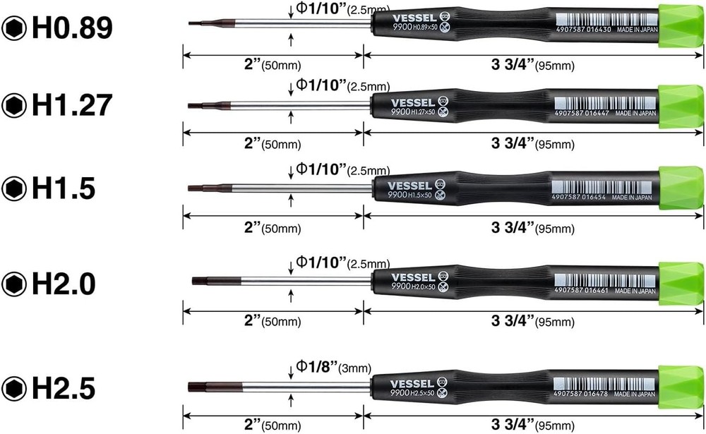 Vessel 99005HXPBU Precision Micro Tip Screwdriver Set 5-Pc
