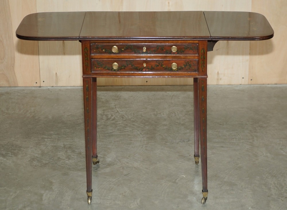 ANTIQUE REGENCY CIRCA 1815 SHERATON HAND PAINTED CHERUB EXTENDING SIDE END TABLE