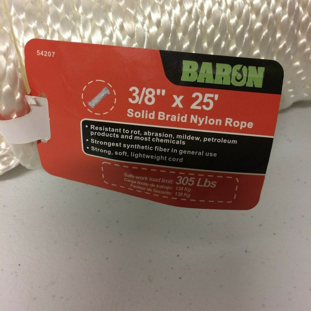 3/8in x 25ft Solid Braid Nylon Rope