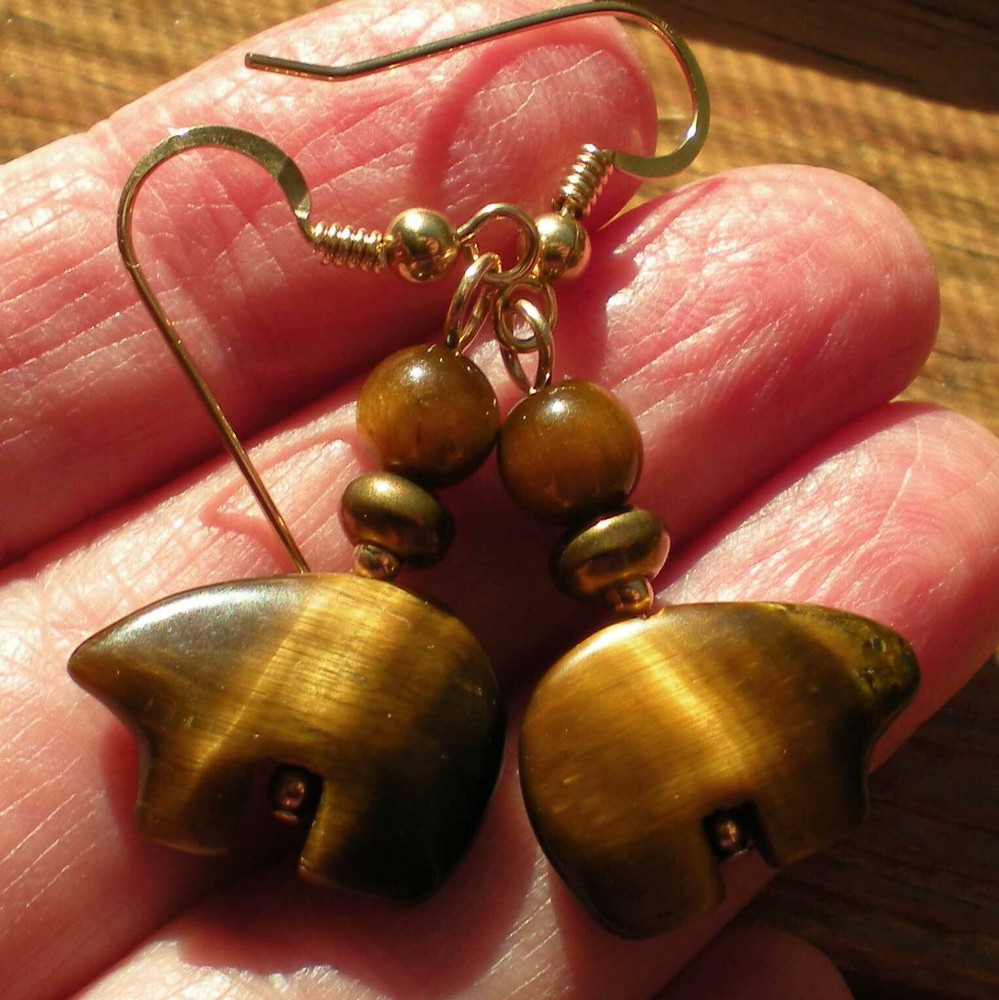 Tigereye Bear Totem Earrings - Protective, Healing e169
