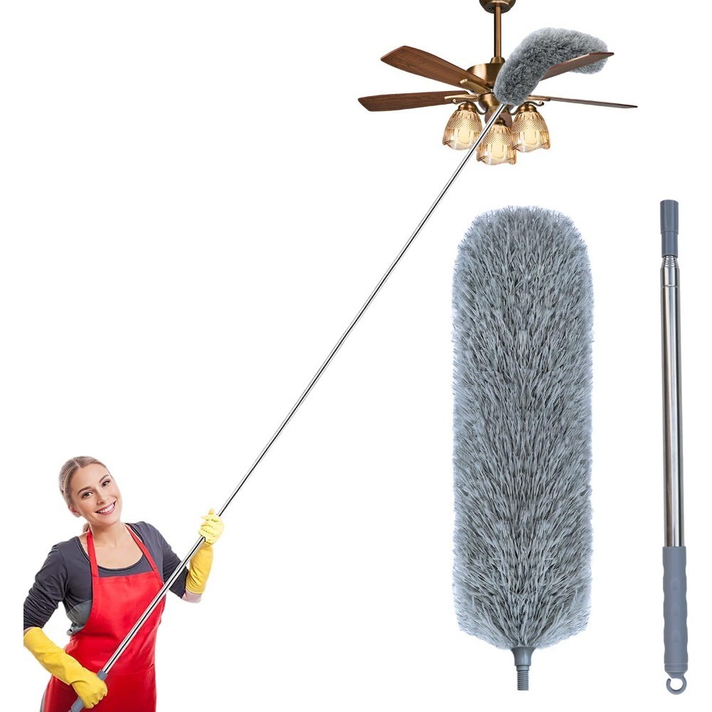 Extendable Microfiber Feather Duster with Long Telescopic Pole Washable Bendable
