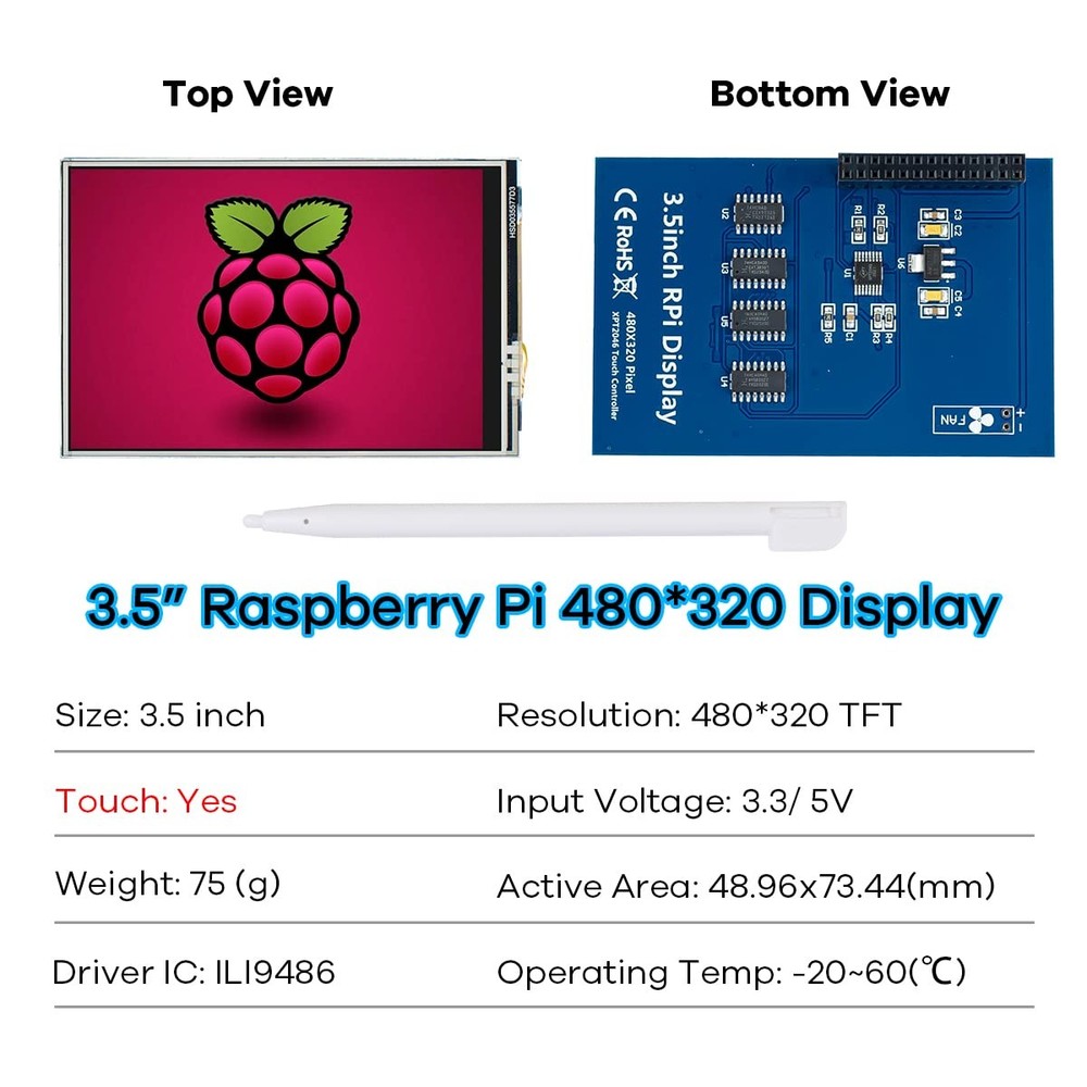 Hosyond 3.5 Inch 480x320 Touch Screen TFT LCD SPI Display Panel for Default
