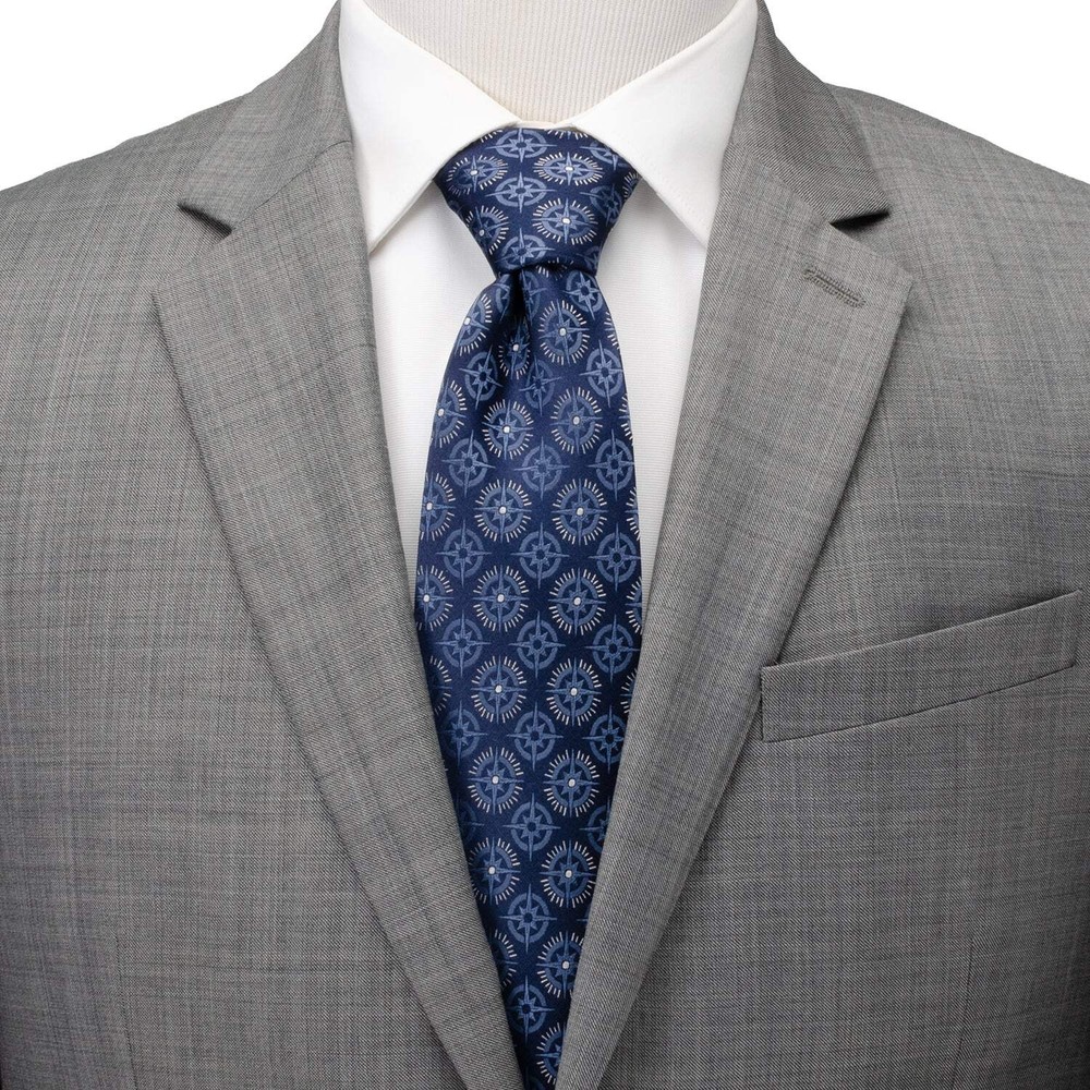 Compass Hidden Message Navy Blue Men's Tie