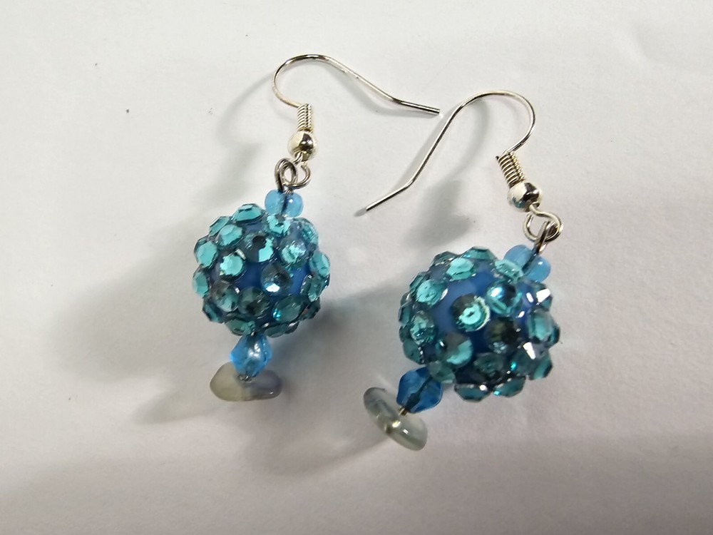 Earrings, Handcrafted, Blue beads, Dangle, Pierced