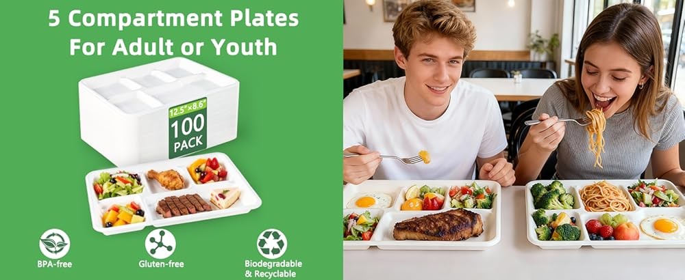 Kids Small 5-partment Paper Plates, postable Divided