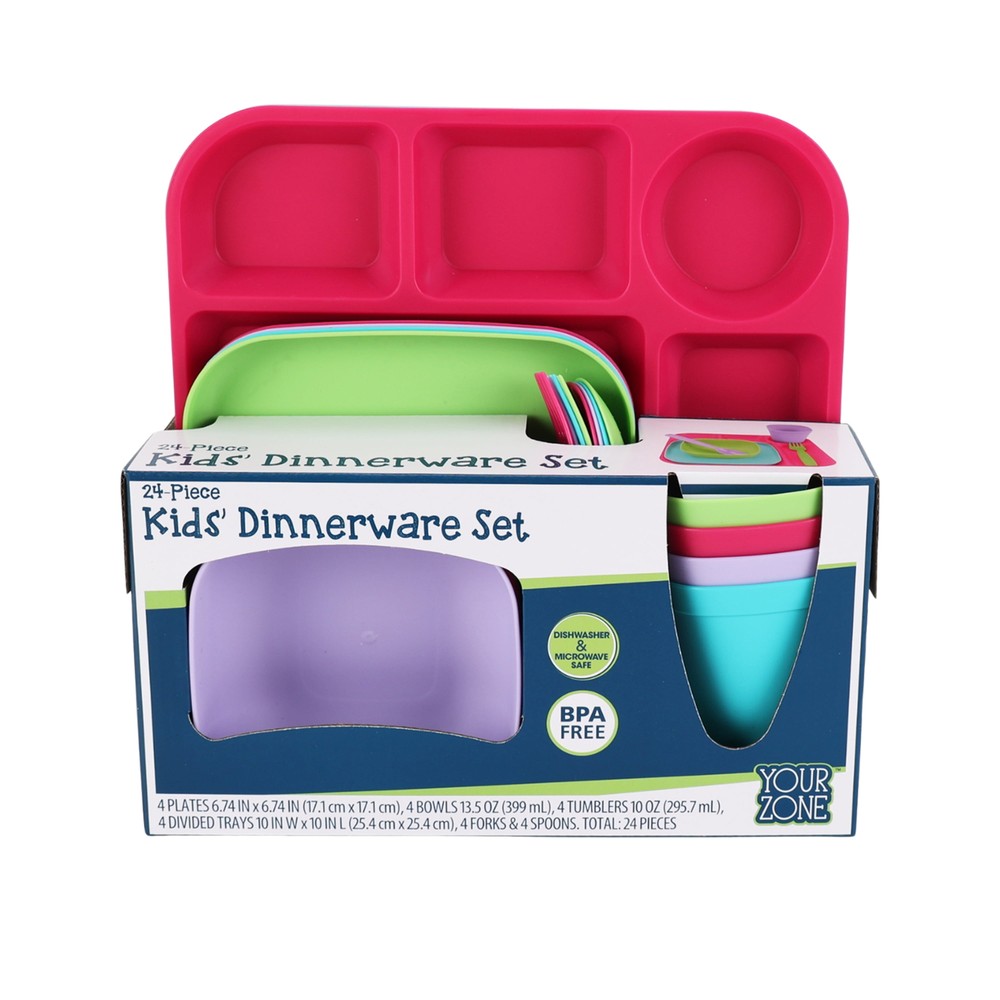 Your Zone 24-Piece Square Dinnerware Set, Pink