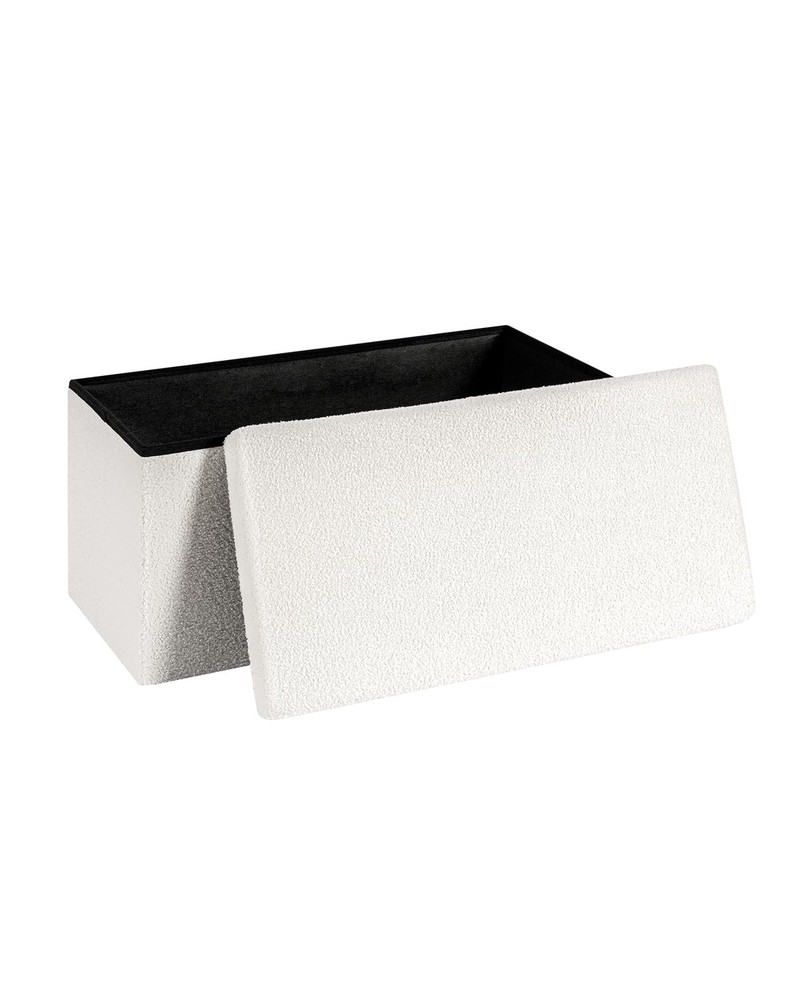 30 Inch Storage Ottoman Bench, Boucle Folding Ottoman Footstool, Rectangular ...