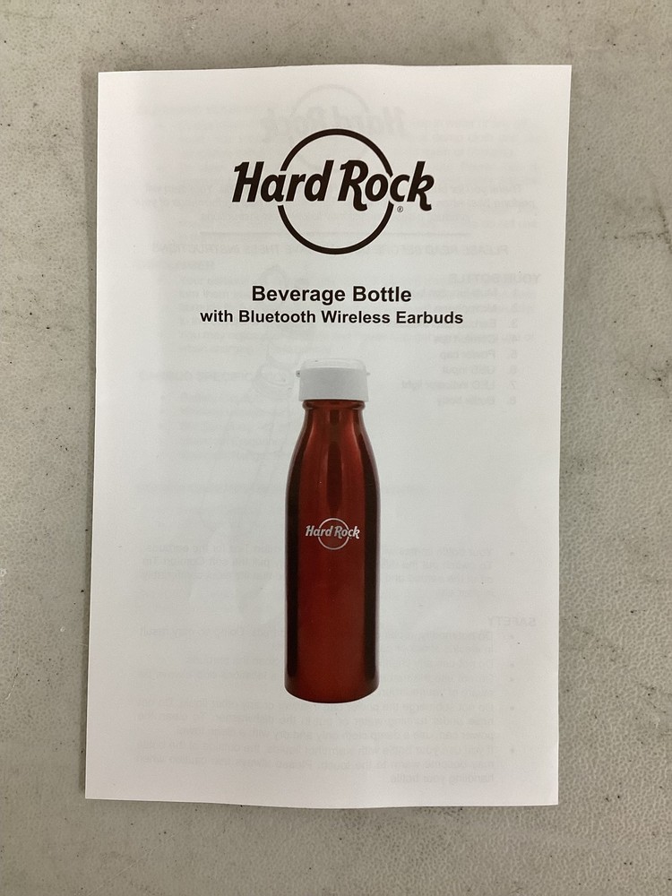 Hard Rock Beverage Bottle with Bluetooth Wireless Earbuds