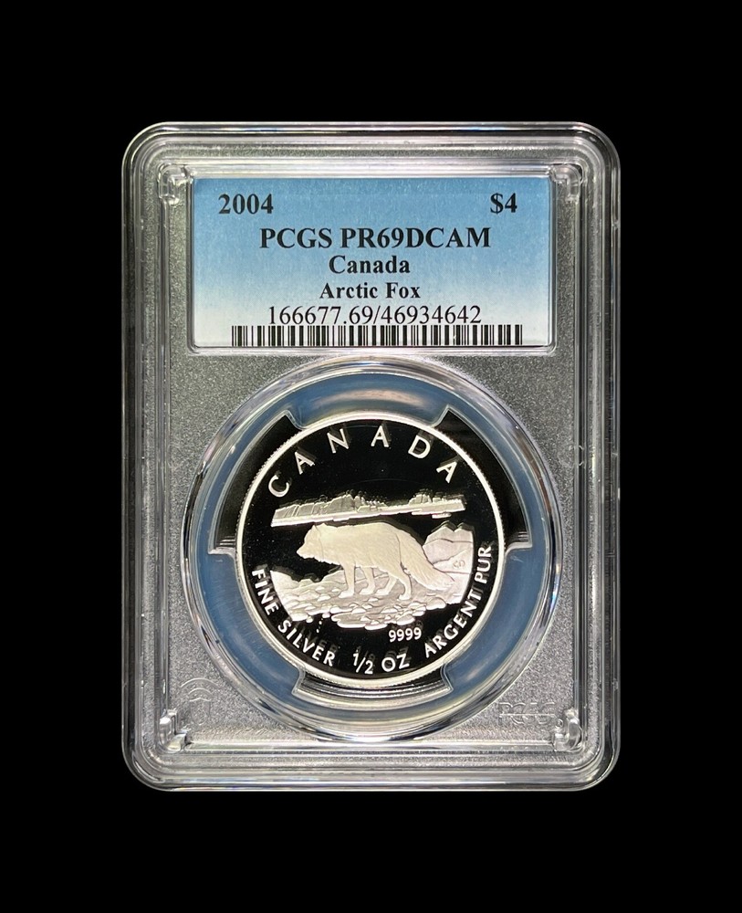 CANADA. 2004, 4 Dollars, Silver - PCGS PR69 - Top Pop 🥇 Arctic Fox, Lone Fox