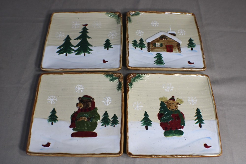 4 St. Nicholas Square Appetizer/Dessert Plates, Heartland Pattern, Original Box