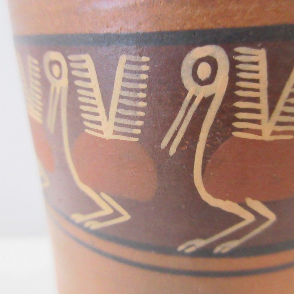 Peruvian Red Clay Earthenware Vessels Drinking Cup Vase Handmade Hand painted