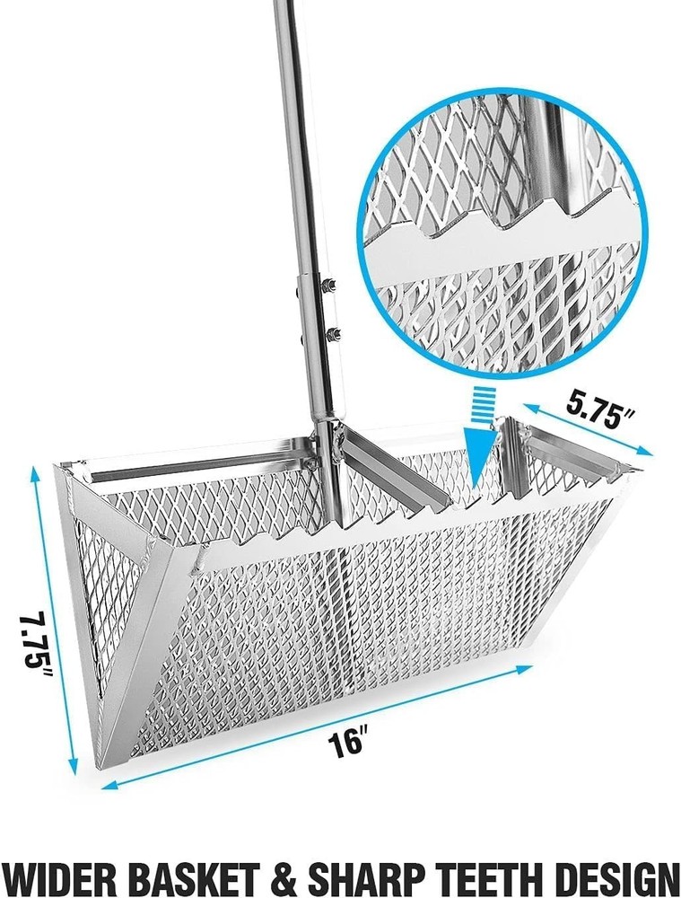 Sand Flea Rake,16-Inches Wide Basket, 52” Long Strong Assembly Handle, Sharp ...
