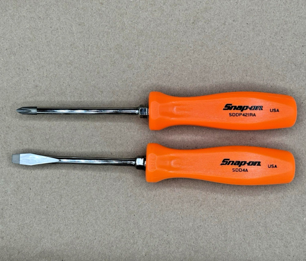 Snap-on Tools USA Orange Hard Handle Flat Phillips Screwdriver Set - New