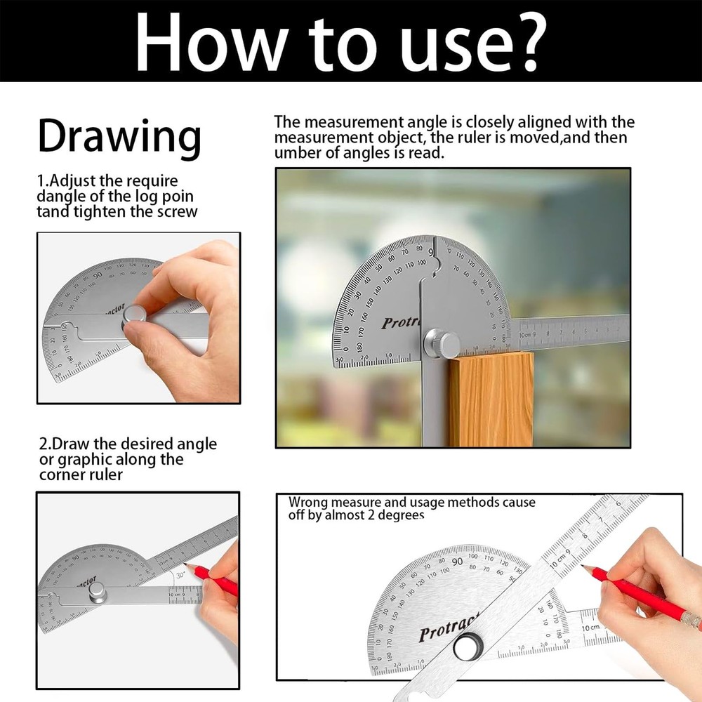 Stainless Steel Angle Protractor -180° Two Arm Ruler Adjustable Finder Angle ...