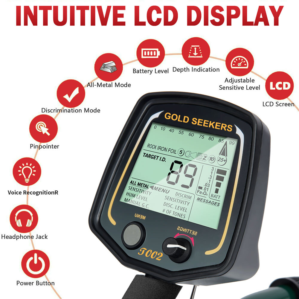 Multi-Frequency Metal Detector 11" DD Coil Waterproof Bundle Detector for Adults