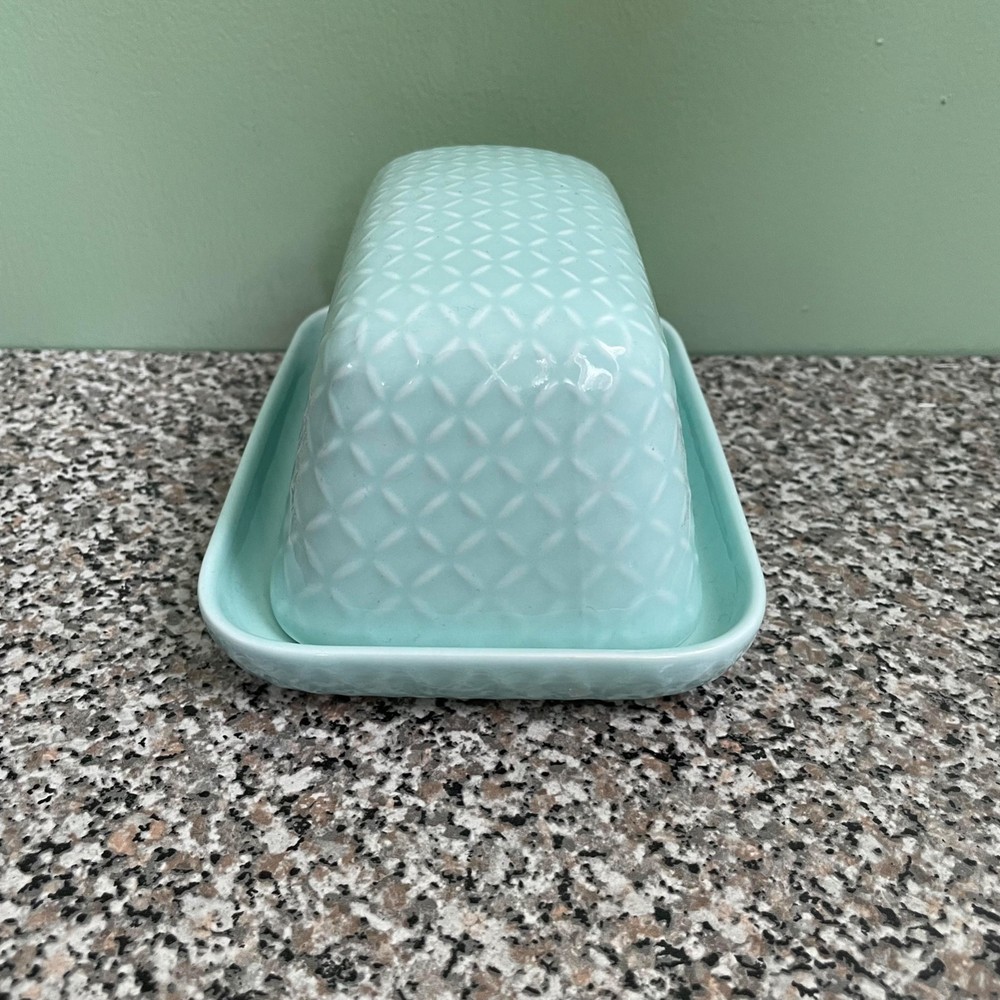 SEED By Ciroa Stoneware Teal Oversized 2 Stick Butter Dish