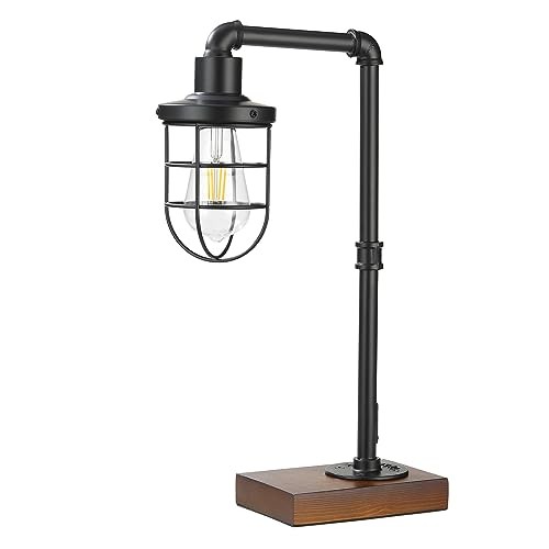Steampunk Industrial Lamp, E26 Base Rustic Edison Light with Caged B-Black