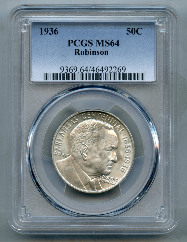 1936 Robinson Commemorative Silver Half Dollar PCGS MS 64