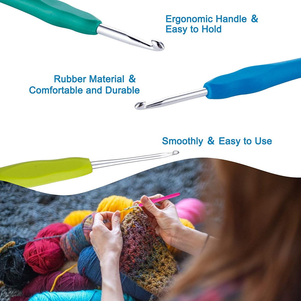 23 PCS Crochet Hooks, Ergonomic Handle Crochet Hooks Set for Arthritic Hands, Co