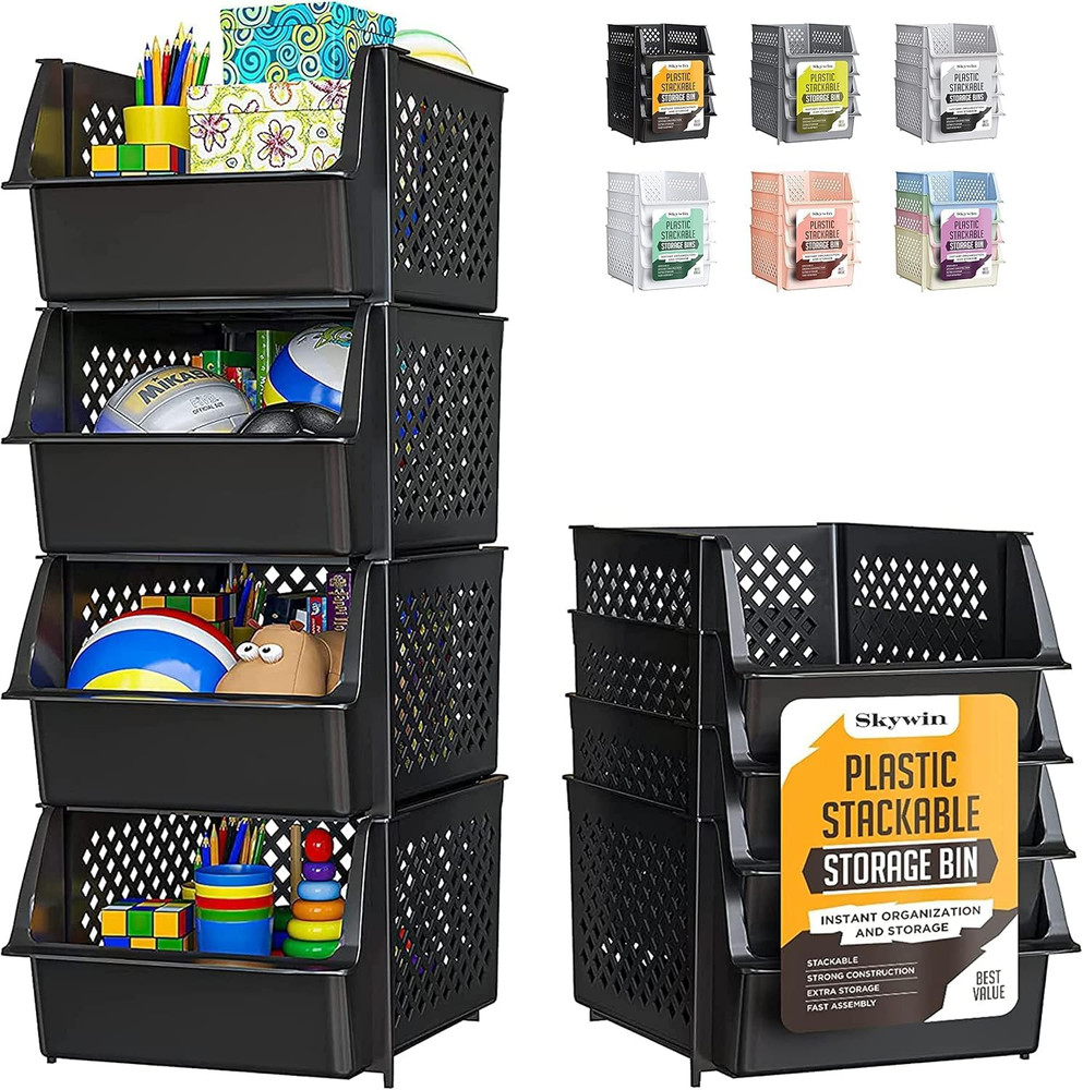 Tidyfriend 4 Pack Stackable Storage Bins Open Front for Pantry Organizers and...