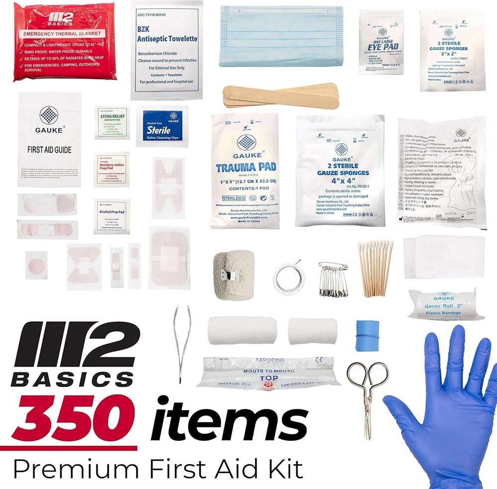 Professional 350 Piece First Aid Kit, Wall Mountable Dual Layer Hard Case for...