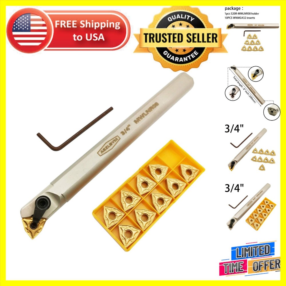 Ultimate 3/4" Boring Bar Tool Holder with 10 Carbide Inserts for Lathe Work