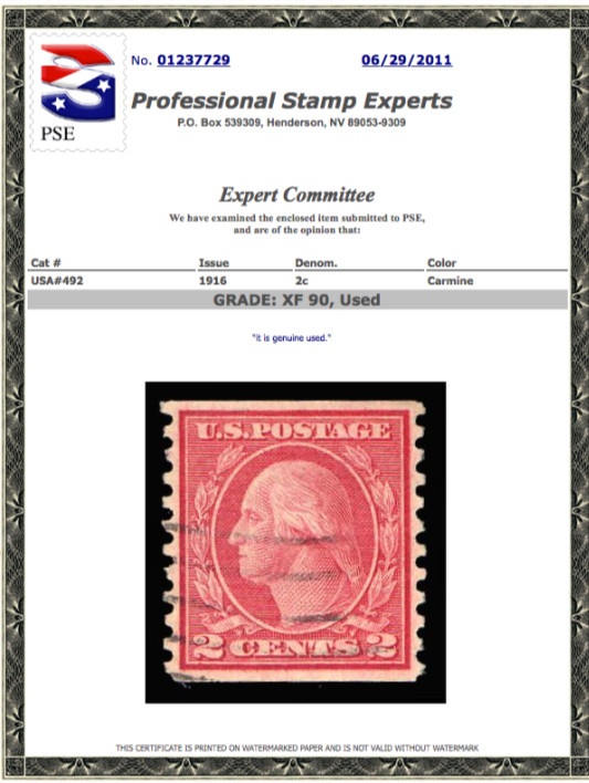 #492 Used Coil single, PSE Graded 90, Cert # 01237729