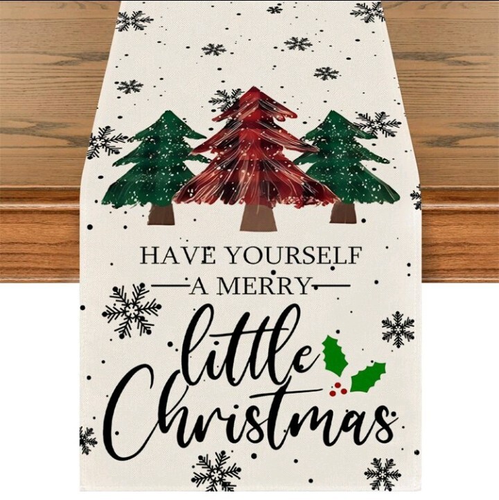 Christmas Trees And Snow White Merry Christmas Table Runner