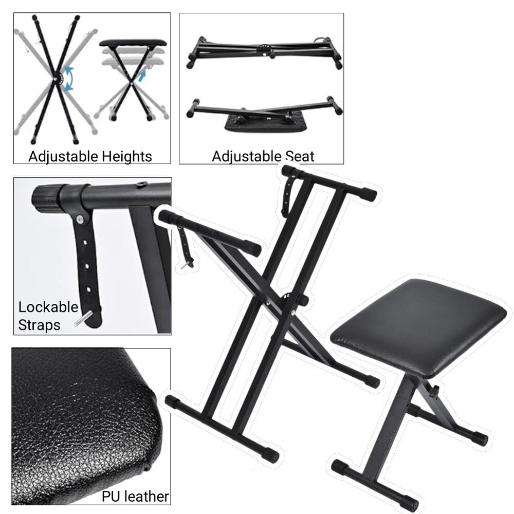 Double-X Keyboard Stand and Bench Set tipatyard Padded w/ Locking Straps