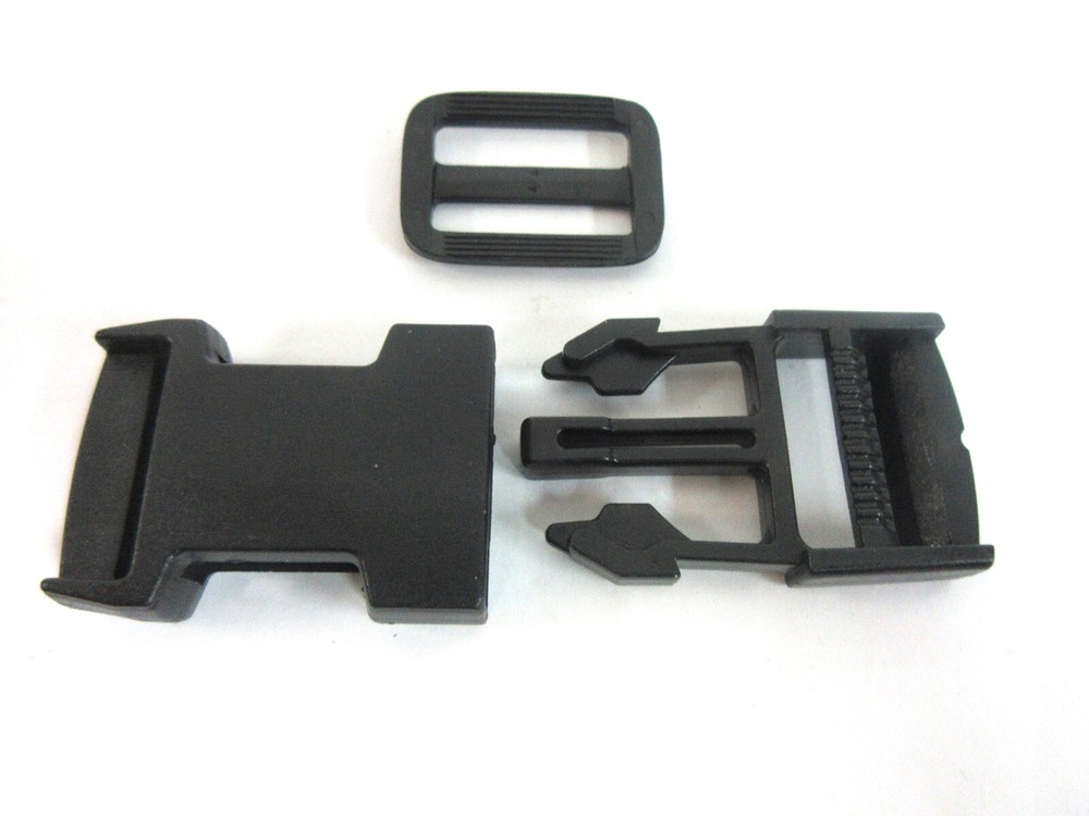 1" Side Release Buckles with Triglides, Black Heavy Duty Plastic, 24 pc. each