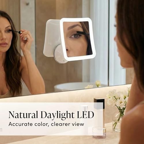 10X Magnifying Lighted Makeup Mirror - Daylight LED, Compact, Cordless, Suction,