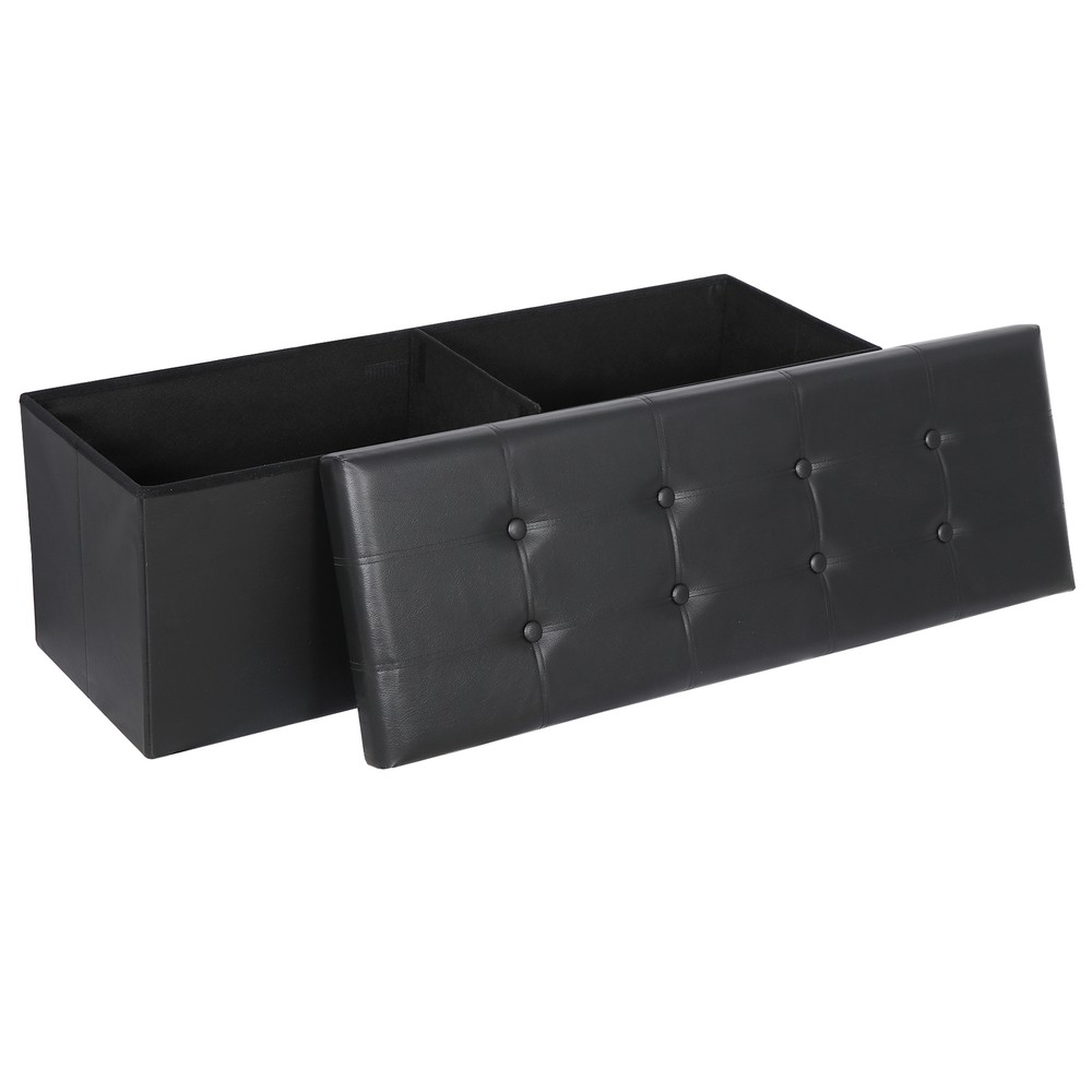 Black Folding Storage Ottoman Bench Storage Stools Footrest for Home Storage Use