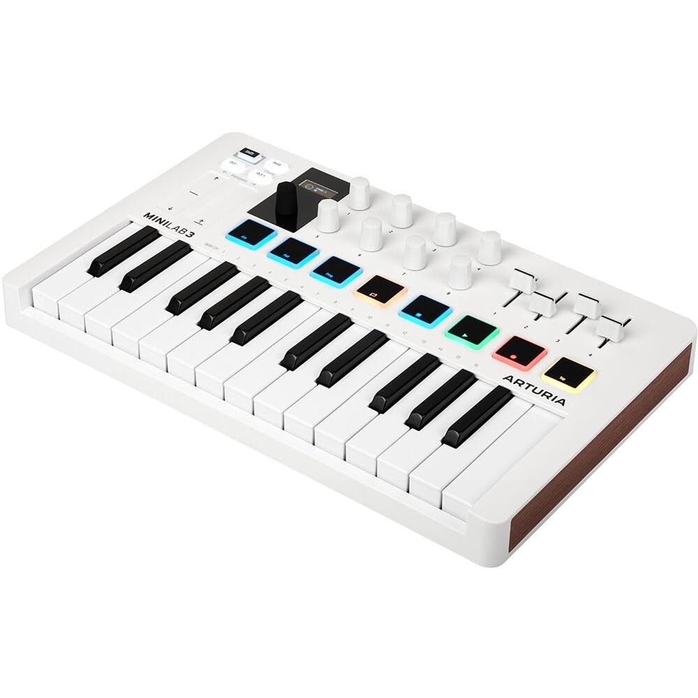 MiniLab 3 Compact MIDI Keyboard and Pad Controller | White Bundle with 6ft MIDI