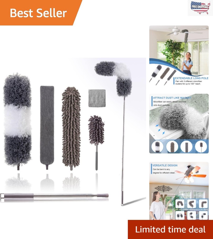 6-Piece Extendable Microfiber Duster Set for Effortless High Ceiling Clean
